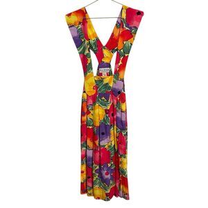 Vintage R.J. Stevens Vibrint Floral Suspender Midi Skirt Size 8